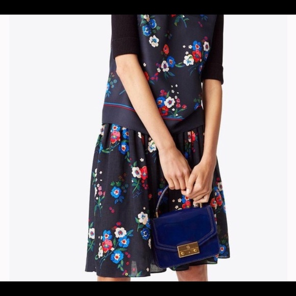 Tory Burch Blue Blaire Floral Print Skirt SZ 12 - Picture 3 of 5